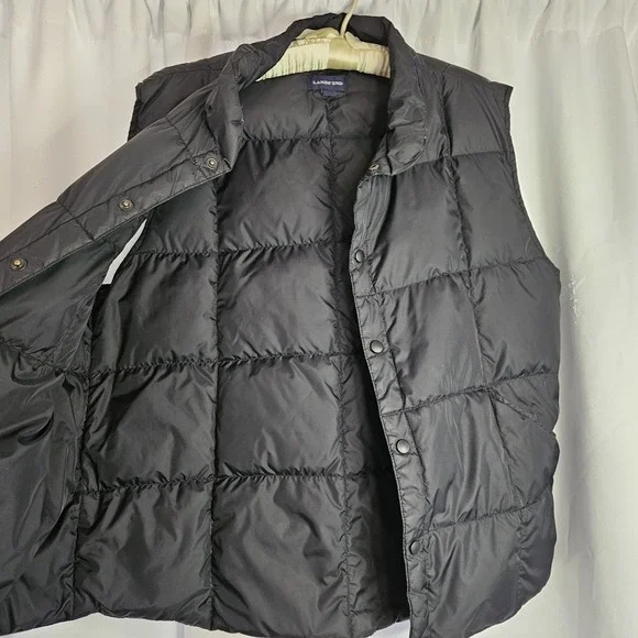 Lands End Goose Down‎ Puffer Vest Men's Large 42-44 Black Outdoors Snaps Quilted - Picture 6 of 9